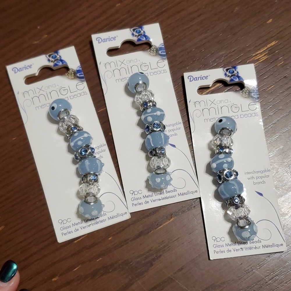 Darice mix and mingle blue glass beads 3 strands